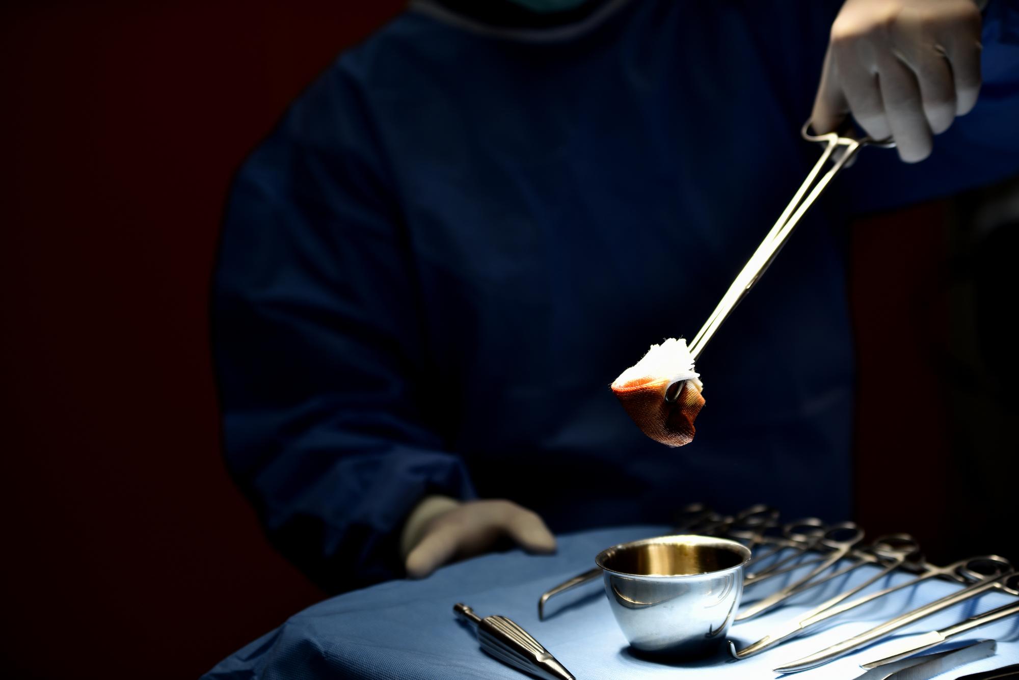 Chef hands finishing plating with tweezers, editorial lighting